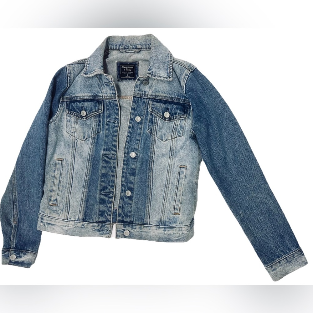 Abercrombie & Fitch Jean Jacket Distressed Denim Sz S Women’s Blue Block Back